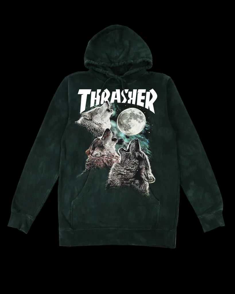Thrasher x The Mountain Wolf Moon Hand Dyed Black Skate Hoodie