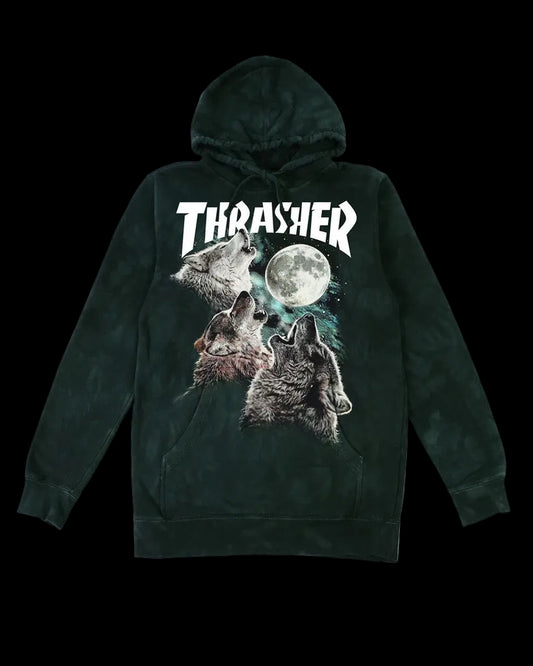 Thrasher x The Mountain Wolf Moon Hand Dyed Black Skate Hoodie